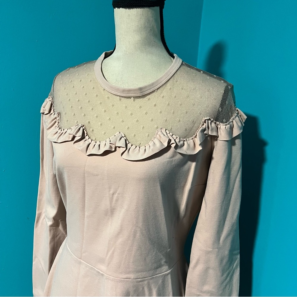 Red Valentino L Point D’esprit-Paneled Ruffled Ponte Mini Dress Nudo Blush Pink - Picture 5 of 10